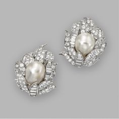 Pair of baroque cultured pearl and diamond earclips, David Webb | Sotheby's Pearl Tops, Aunt Niece, Opal Stud Earrings, Pearl Necklace Designs, David Webb, International Jewelry, Diamond Jewelry Designs, Van Cleef, Enamel Jewelry