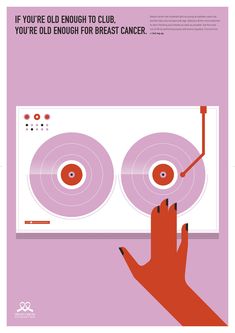 Coming Of Age | Illustration Pop Pink DJ Breast Cancer Awareness | Award-winning Press Advertising | D&AD Dj Illustration, Age Illustration, Awareness Poster, Propaganda Art, Graphic Arts Illustration, Publicidad Creativa, Medical Design