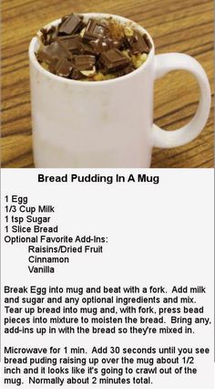 Mug Bread Pudding Microwave, Bread Pudding In A Mug Recipe, Mug Bread Pudding, Bread Pudding In A Mug, Microwave Bread Pudding, Pudding In A Mug, Microwave Desserts