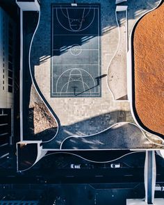 an aerial view of a basketball court from above