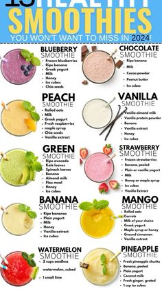 Makanan Rendah Kalori, Watermelon Smoothie, Vanilla Smoothie, Kiwi Smoothie, Blueberry Smoothie