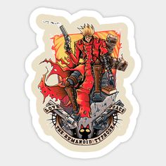 Vash Estampida Trigun -- Choose from our vast selection of stickers to match with your favorite design to make the perfect customized sticker/decal. Perfect to put on water bottles, laptops, hard hats, and car windows. Everything from favorite TV show stickers to funny stickers. For men, women, boys, and girls. Lose My Mind, Hard Hats, Funny Stickers, Custom Stickers, Favorite Tv Shows, Sticker Design, Vehicle Logos, Water Bottles, For Men