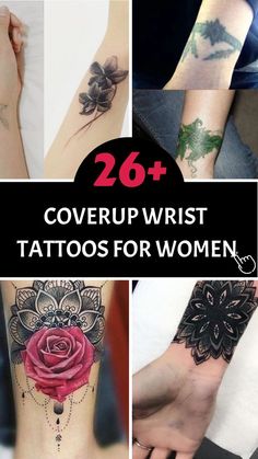 coversup wrist tattoos for women with flowers and leaves on the top, below them