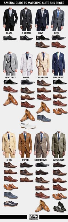 How to pick the perfect pair of shoes for every color suit Read more: http://www.businessinsider.com/how-to-pick-shoes-for-every-color-suit-2015-5#ixzz3dUldEZNR Suits And Ties, Style Chart, Suit Shoes, Man Ray, Men Style Tips, Suit Style, Wedding Suits Men, Men's Suits