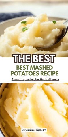 mashed potatoes in a bowl with text overlay the best mashed potatoes recipe