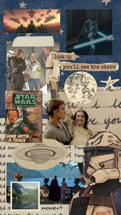 star wars collage with many different pictures and words on it, including the characters