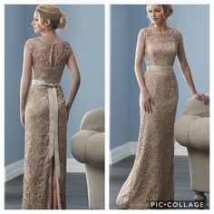 Adrianna Papell Cap Sleeves Floor Length Fully Lined Hidden Back Zipper Back Slit Brand New With Wholesale Tag Attached Row One Lattice Dress, Strapless Organza, Lace Long Gown, Dresses Champagne, Blush Gown, Sequin Formal Dress, Maxi Gown Dress