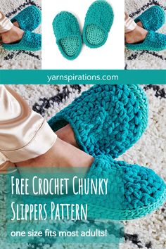 teal crocheted slippers made with bernat yarns Crochet Slippers Free Pattern Easy, Crochet Slippers Free, Slippers Free Pattern, Slippers Crochet Pattern, Chunky Slippers, Crochet Chain Stitch, Slippers Crochet, Crochet Slippers Free Pattern, Crochet Deer