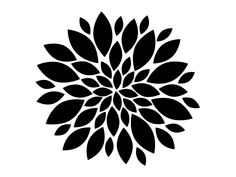 a black and white circular flower design on a white background, with the petals arranged in an intricate pattern