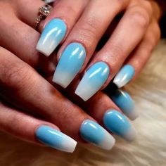 33 Ways Baby Blue Nails Will Make Your Manicure Next Level White Nails Plain, Milky White And Blue Nails, Baby Blue And White Nails, Blue Nail Tips, Blue Nails Square, Classic Nail Art, Blue And White Nails, Baby Blue Nails, Nail Tape