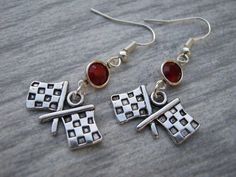 Checkered Flag Birthstone Earrings, Personalized Race Charm Earrings, Swarovski Crystal, Race Car Dr Flag Earrings, Race Car Driver, Car Driver, Checkered Flag, Birthstone Earrings, Custom Earrings, Birthstone Earring, Handcrafted Earrings, Race Car