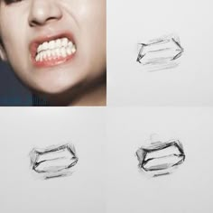 an image of a woman's mouth and teeth with different angles to draw it