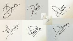 four different autographed images of the same person's handwritten signatures