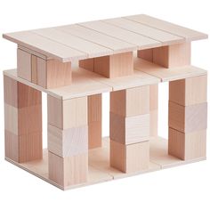 a wooden table with multiple sections stacked on top