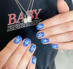 not mine #nails #nailart Two Short Nails, Boy Nail Designs, Funky Nails Short, Masc Nails Designs, Nails Beachy, Gay Nails, Blue Star Nails, Star Nail Designs, Usa Nails