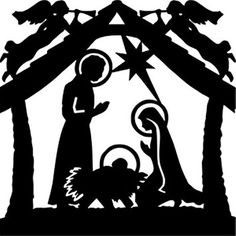 the nativity scene is depicted in black and white