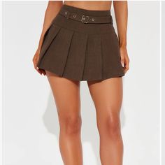 Available In Chocolate. Skort Mini Skirt Hidden Side Zip Belted Pleated Short Lining Non Stretch 97% Polyester 3% Spandex Imported Cheap Fitted Khaki Mini Skirt, Cheap Fitted Cutoff Mini Skirt, Cheap Stretch Mini Skirt For Club, Cheap Fitted Short Mini Skirt, Cheap Lined Mini Skirt, Affordable Fitted Flirty Mini Skirt, Cheap Solid Color Lined Mini Skirt, Chic Stretch Mini Skirt At Cheap Price, Cheap High-waist Lined Mini Skirt