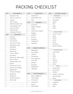 the packing checklist is shown in black and white