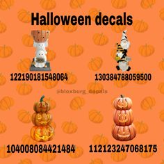 halloween decorations are displayed on an orange background