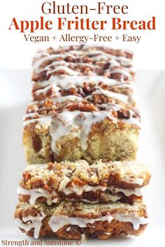 gluten - free apple fritter bread is stacked on top of each other