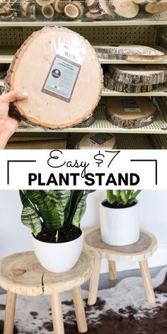 the plant stand is made out of wood and has plants in it