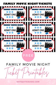 free family movie night ticket printables for the kids to play in their movies