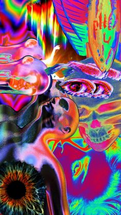 an abstract image of a woman's face and body surrounded by other images, including flowers