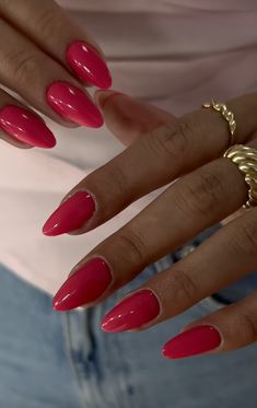 Pinkish Red Nails, Hot Pink Almond Nails, Chrome Summer Nails, Barbiecore Nails, Summer Chrome Nails, Raspberry Nails, Chrome Manicure, White Chrome Nails, Blue Chrome Nails