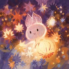 a painting of a little angel surrounded by stars