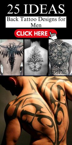 the back of a man's chest with tattoos on it and an image of a tree