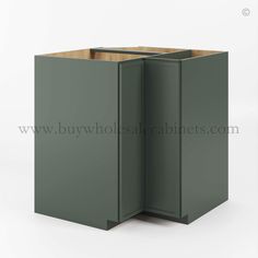 a green cabinet with two doors open on the inside, and one door opened to reveal another