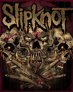 a group of skulls with the word slipknot on it's foreheads