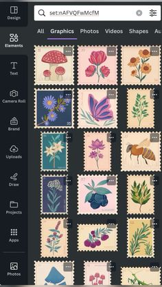 stamps with flowers and birds on them are shown in the app, which is also available for