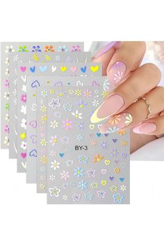 Nail Stickers for Flowers Heart Nail Art - 6 Sheets Colorful Flowers Nail Decals Spring Daisy Nail Art Design 3D Self Adhesive Crystal Flowers Nail Supplies French Tip Nail Sticker for Nail Decoration Daisy Nail Art, Spring Daisy, Flowers Heart, Crystal Flowers, Heart Nail Art, Heart Nail, Daisy Nails, Nail Supplies