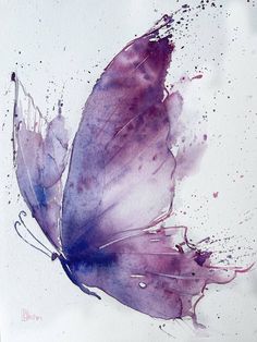 a watercolor painting of a purple butterfly