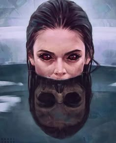 a painting of a woman's face in the water with her eyes open and one half submerged