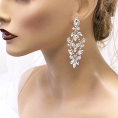 Rose Gold Wedding Jewelry, Silver Bridal Earrings, Diamond Chandelier Earrings