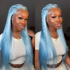 Hair Material:Virgin Human Hair. Hair Texture:Straight Hair Color:Lake Blue Hair Color Hairline: Pre Plucked Natural Hairline Length:14-28 inches Hair Density:180% Lace Size:13x4, 4x4 Hair Quality:Hair is thicker, softer, and more durable with features of easy coloring, free tangling, shedding free, full and natural, cuticles facing towards in the same way. Shipment:??DHL, Fedex or UPS 3-5 business days. FAQ About this wig product It is 100% human hair wig with swiss lace, elastic band and 4 com Ice Blue Lace Front Wig, Light Blue Human Hair Wigs, Light Blue Wig Install, Baby Blue Wigs For Black Women, Baby Blue Hair Black Women, Ice Blue Wig, Light Blue Hair Black Women, Light Blue Wigs For Black Women, Icy Blue Wig