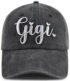 a gray cap with the word gig embroidered on it's front and back side