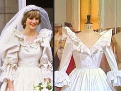 two pictures of the same woman in wedding gowns, one is wearing a veil