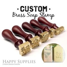 the happy supplies custom brass soap stamp set is available in five different colors and sizes