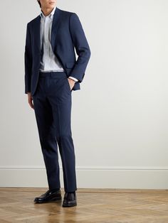 DESIGNED BY MR PORTER. Mr P.'s suit jacket is tailored for a regular fit, with roped shoulders and set-in sleeves. It's made from a structured wool-blend dyed royal-blue, a shade perfect for smart-casual dress codes. Shown here with matching Suit Trouser Mens Semi Formal, Suit Jacket For Men, Smart Casual Dress Code, Smart And Casual, Mr P, Formal Suit, Suit Trousers, Luxury Sneakers, Wardrobe Edit