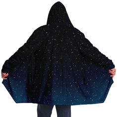 This item is made to order.  Please check shipping time for expected arrival time. This Outer Space Ombre Galaxy Cloak is a fashionable and functional way to show off your galactic style. Featuring a blue-black background, stars, a hood, and pockets, this cloak will help keep you warm and stylish. Perfect for cold nights out and days spent on the galaxy. This cloak is custom cut and sewn. It takes a minimum of 6-10 business days to make. The shipping time varies between 5-10 days. * Outer fabric: Micro-mink 100% polyester * Lining: Ultra soft microfiber fleece * Two deep side pockets * Fabric weight: 5.90 oz/yd² / 200 g/m² * High definition printing colors * Printed, cut, and hand-sewn by our in-house team Because it's handmade for you, these microfleece-cloaks require 6-8 business days be Background Stars, Red Leggings, Shirts For Leggings, Before Midnight, Cold Nights, Hooded Blanket, Black Fleece, The Galaxy, Cloak