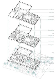 three diagrams showing the different sections of a house, including two floors and one floor