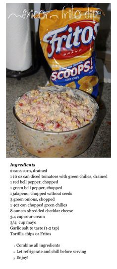 an image of a bowl of food with chips in it and instructions for how to make it