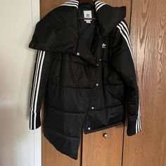 Up For Sell Only Been Worn Once In Very Good Condition Sold Out Everywhere Very Unique Coat It Runs Big Adidas Coat, Adidas Original, Adidas Jackets, Puffer Coat, Black Adidas, Adidas Women, Adidas Originals, Puffer, Jackets For Women