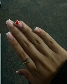 Simple French Nails Square, Red Nail Designs Easy, French Tips Square With Design, French Tip Nails With Red Design, Short Nail Designs Red And White, Nails 2024 Square Short, White Red French Nails, Square Nails Star Design, White French Tip Nails With Design Square