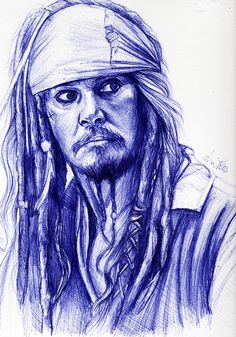 a drawing of captain jack sparrow from pirates of the carraige, drawn by hand