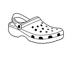 a black and white drawing of a clogger shoe with polka dots on it