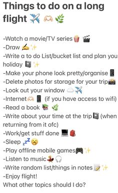 Flights Things For Plane Ride, Airplane Needs Tips, What To Do When On A Plane, What To Do When Bored On A Road Trip, Things To Have When Traveling, Stuff To Do On Airplane, Things To Do For Long Car Rides, Best Things To Bring On A Plane, What To Do On Long Road Trips